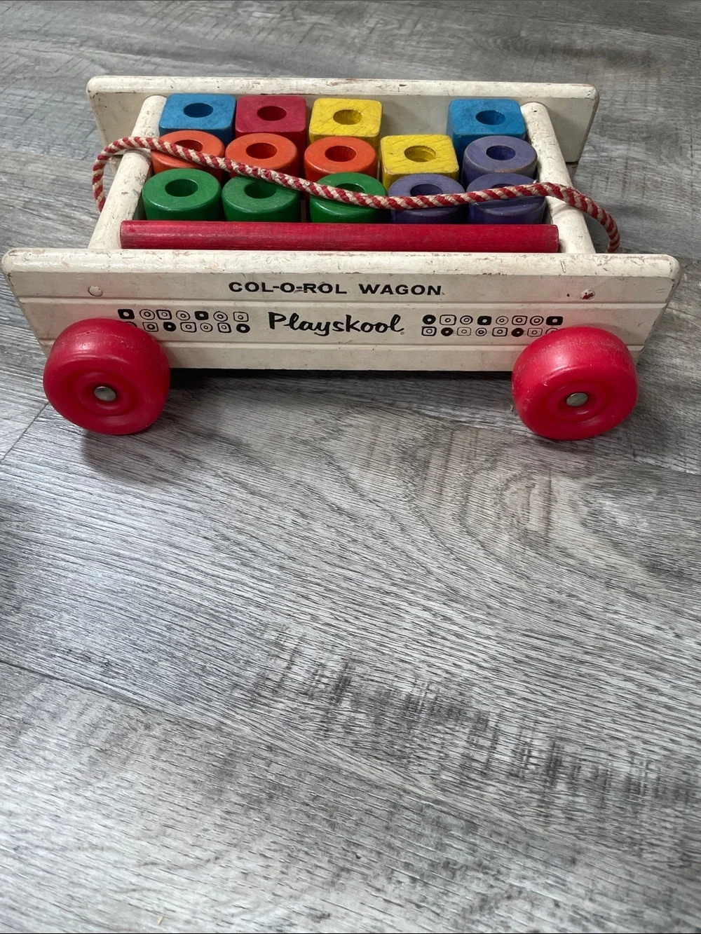 Vintage Col-O-Rol Playskool Wagon Wooden Pull Toy - Multicolor